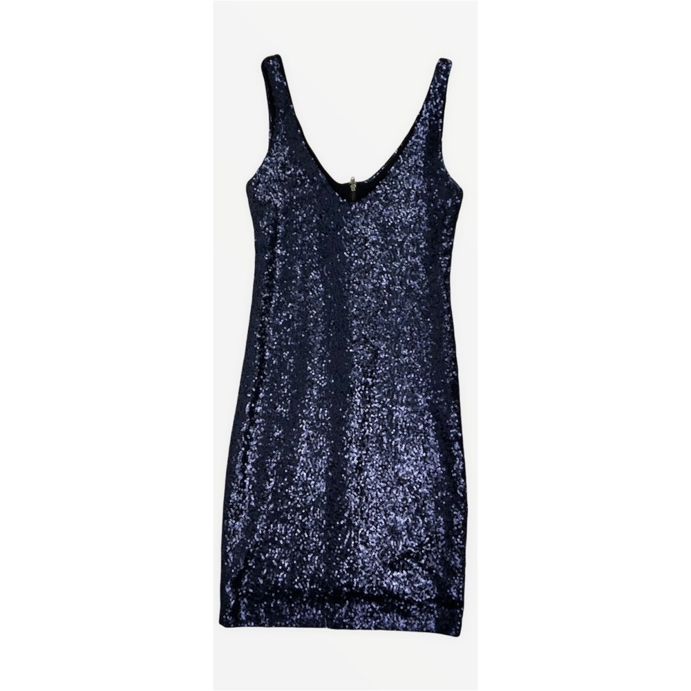 Bloomingdale’s Aqua Sequin Formal Sleeveless Navy Bodycon Mini Dress